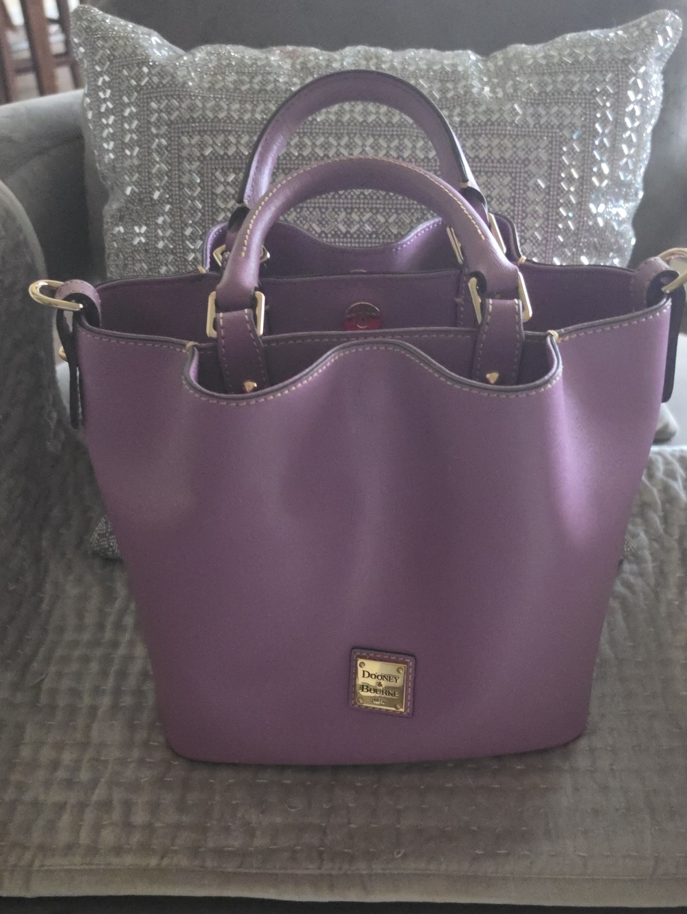Dooney & Bourke Lavendar Leather Satchel with Gold Hardware